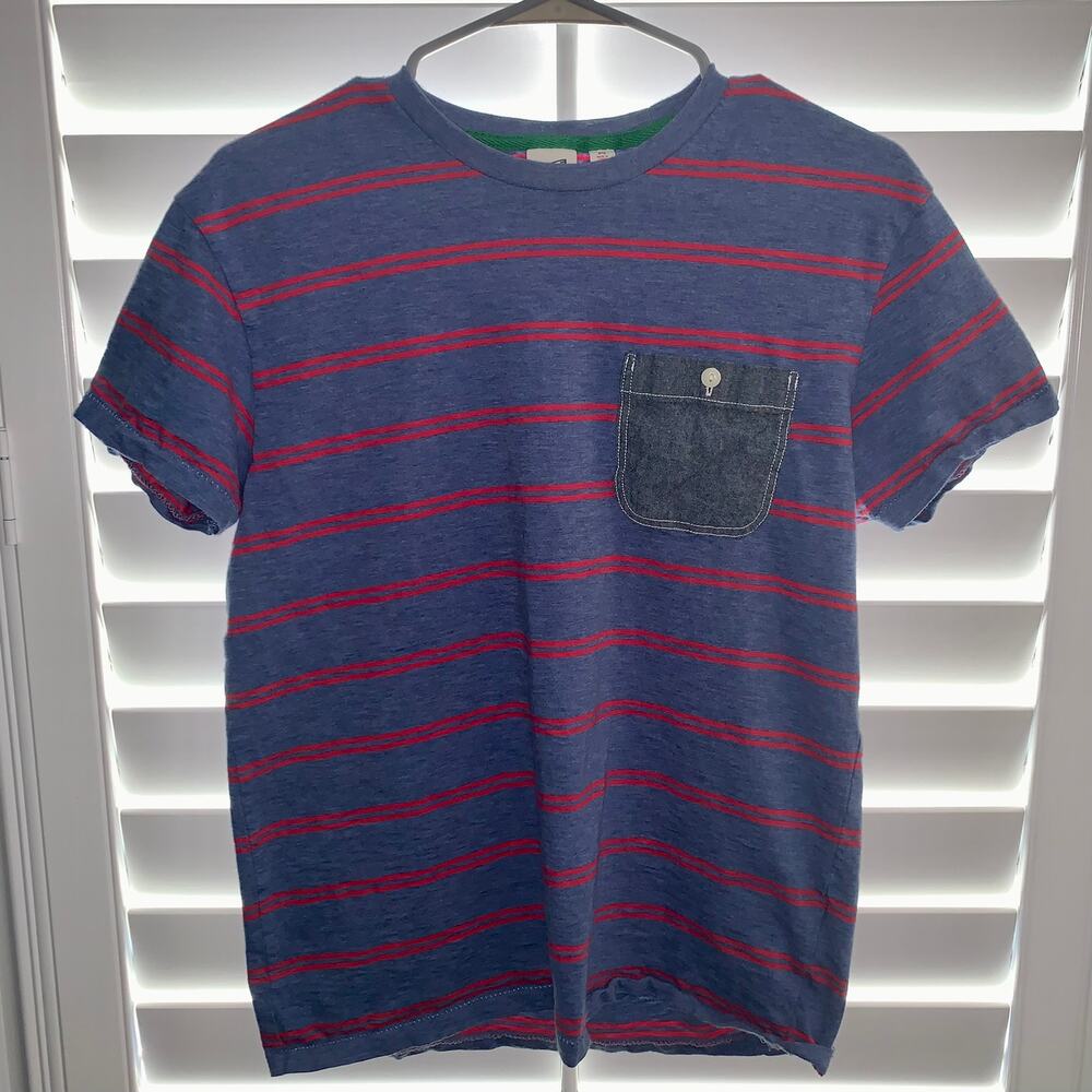 Uniqlo Michael Bastian Shirt Blue Red Stripe Pocket Crew Neck
